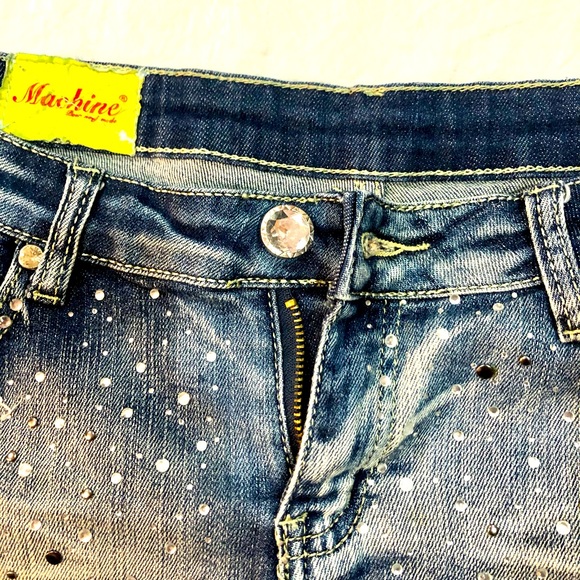 MACHINE POUR NEUF MODE Womens/junior Distressed Embellished Jean shorts sizeL - Picture 10 of 13